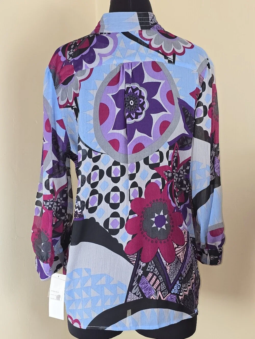 Jaipur Blue and Purple Boho Ruffled Chiffon Blouse NEW L